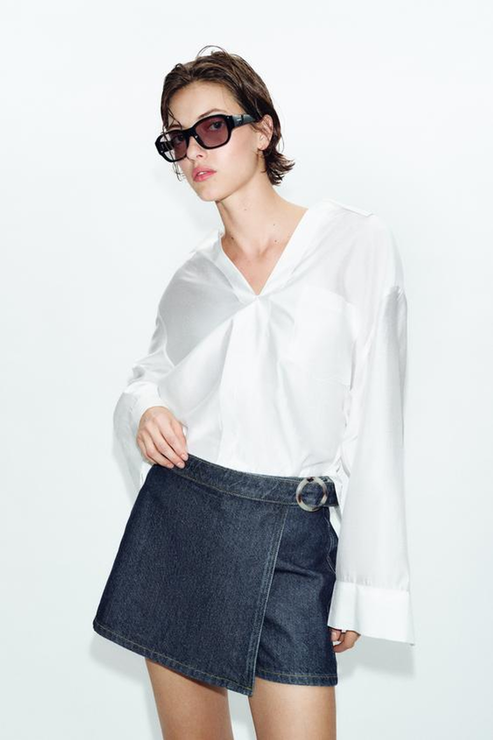 ZARA ДЖИНСОВЫЕ ЮБКА-ШОРТЫ Z1975 С ПРЯЖКОЙ, СИНИЙ