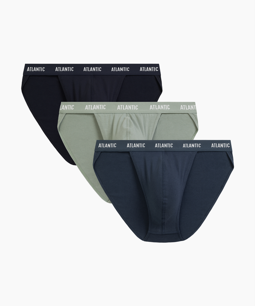 Мужские трусы слипы танга Atlantic, набор 3 шт., хлопок, темно-синие + светло-зеленые + сине-зеленые, 3MP-1576