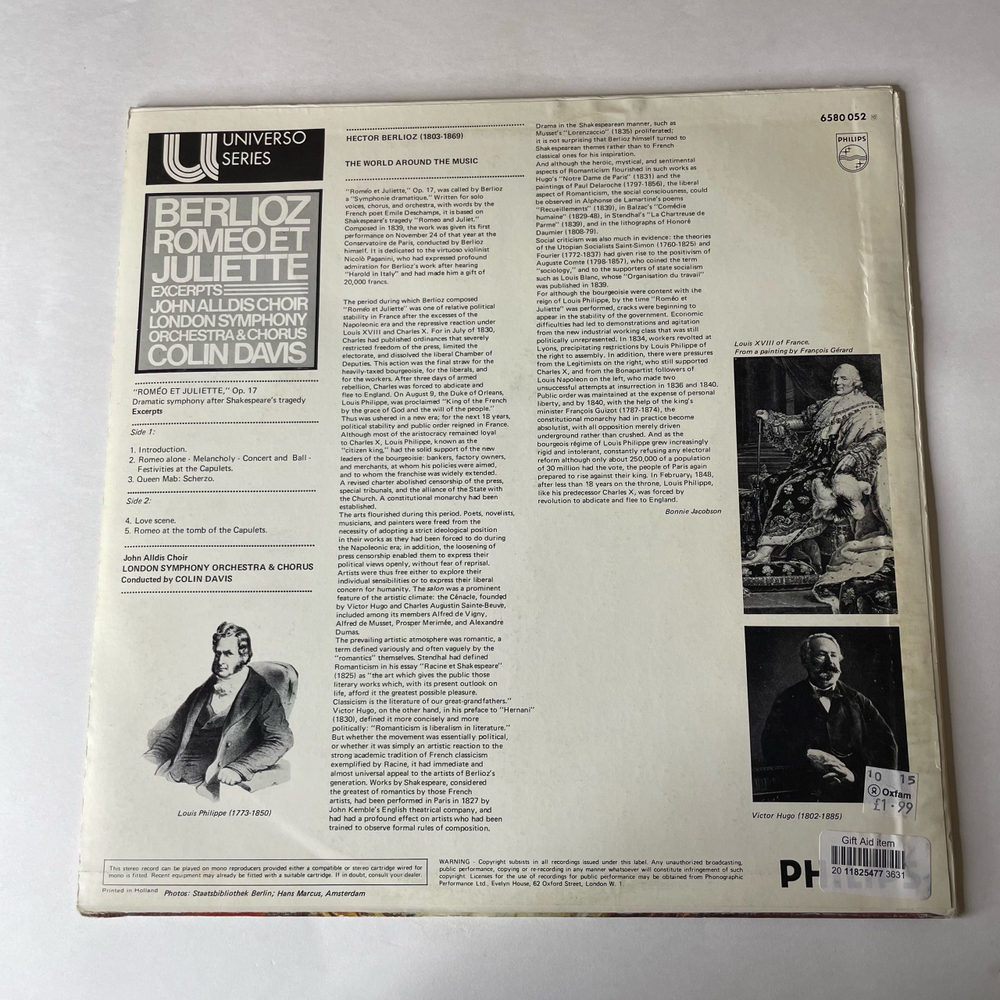 Винтажная виниловая пластинка LP Berlioz Берлиоз, John Alldis Choir, London Symphony Orchestra and Chorus, Colin Davis Ромео и Джульетта Romeo Et Juliette (Англия 1973)