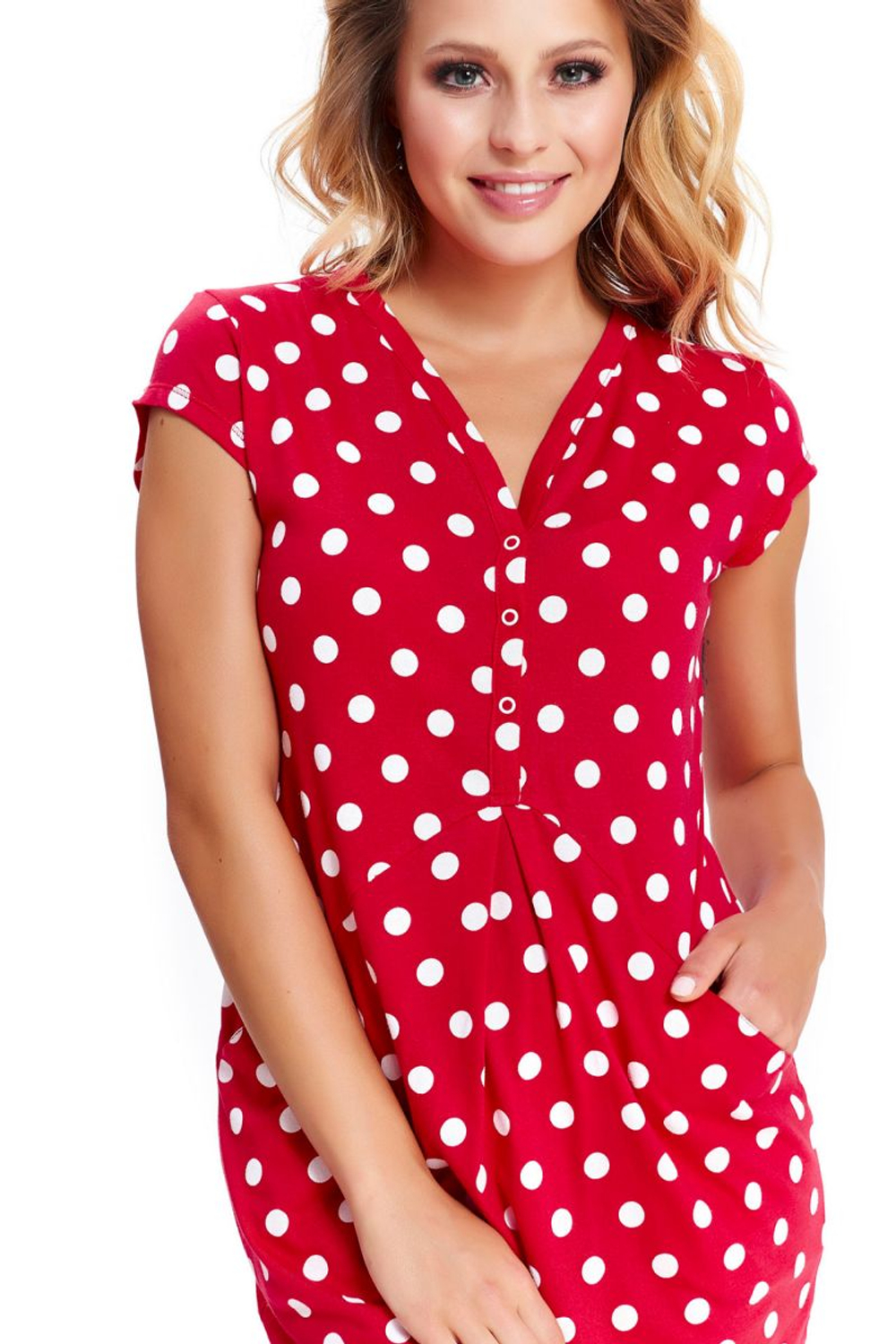 Сорочка свободного кроя в горошек (Размер: L) (Цвет: красный)