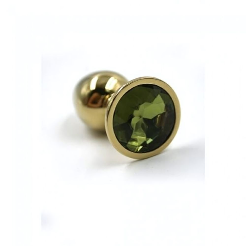 Металлическая анальная пробка Medium light green gold (Цвет: цвет пробки золотой, цвет камня: зеленый.)