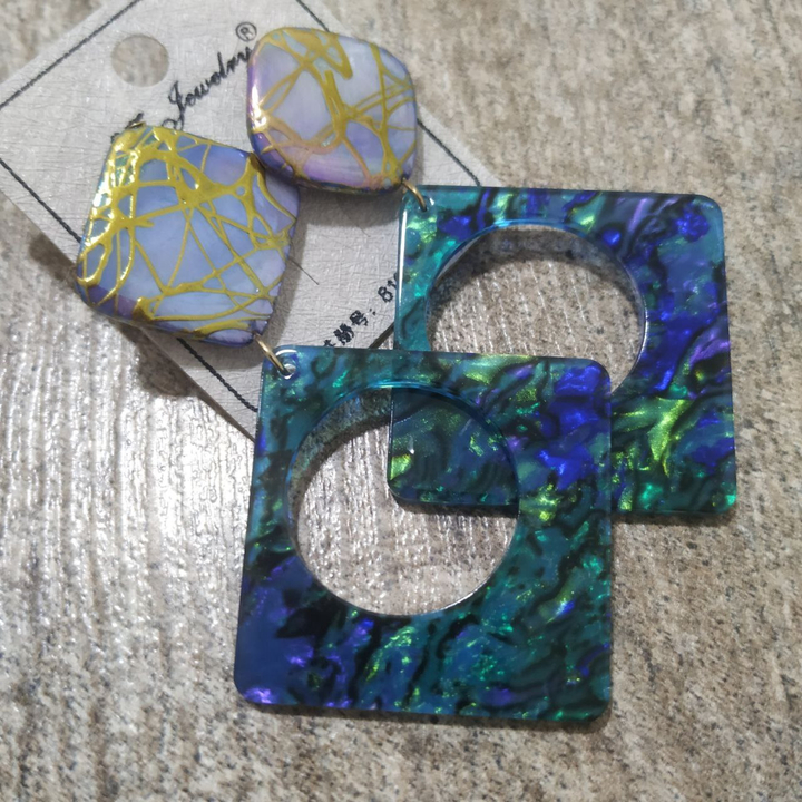 Серьги-гвоздики Murena 2 ромба паутинка цвет сине-зеленый переливистый микс