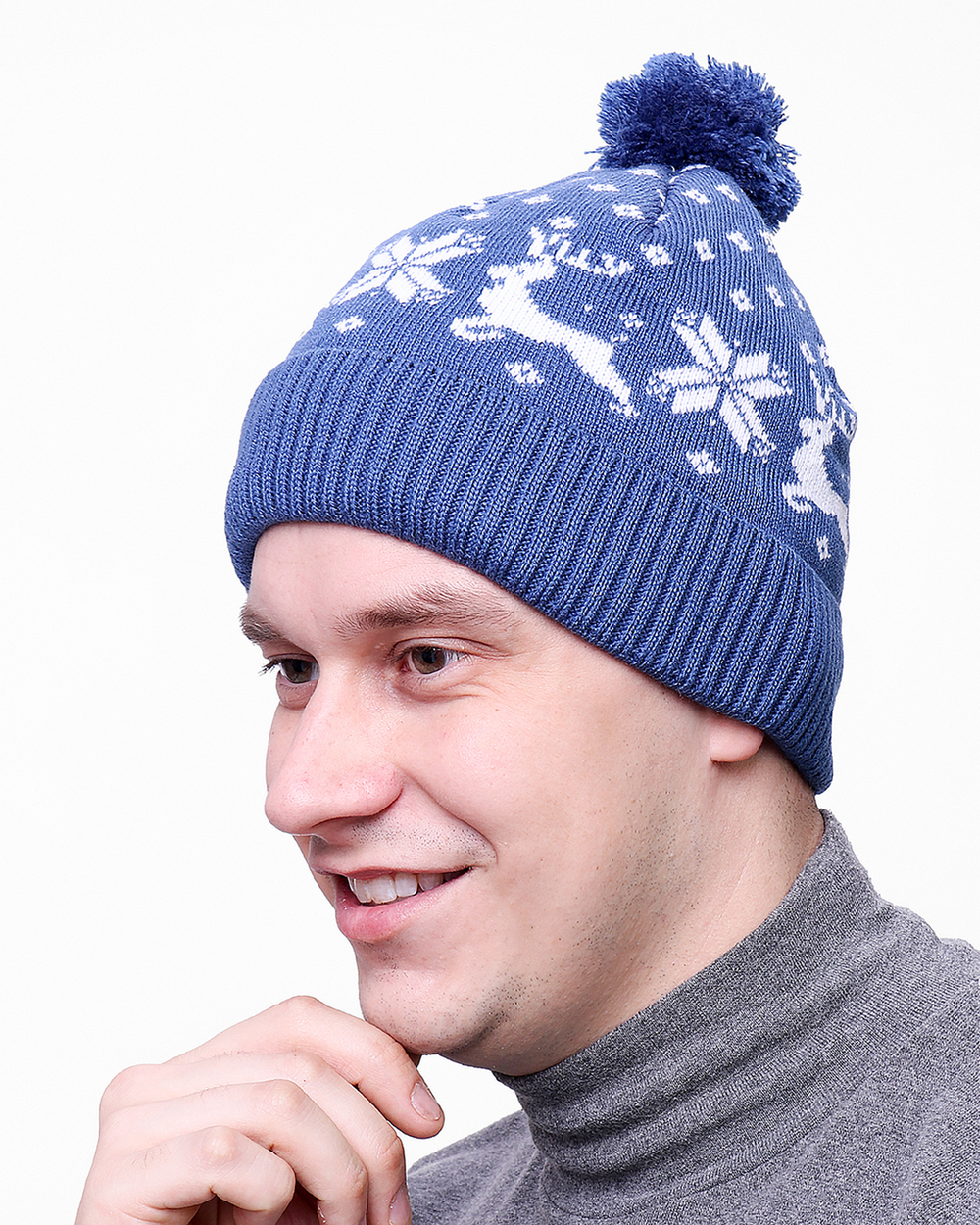 Мужская шапка PRIVAL с отворотом Скандинавия-7 Синий