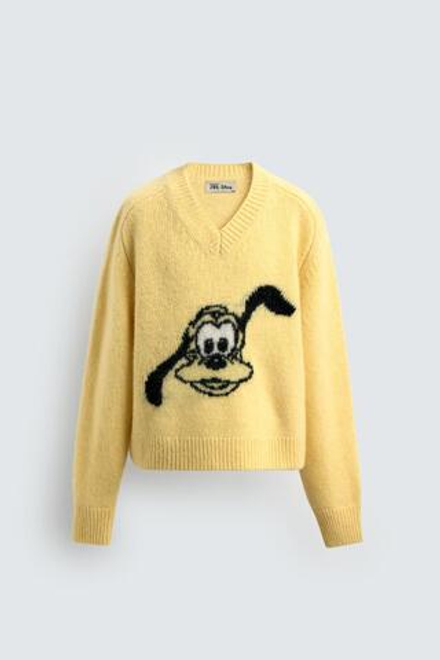 ZARA X DISNEY ШЕРСТЯНОЙ ДЖЕМПЕР PLUTO, ПАСТЕЛЬНО-ЖЕЛТЫЙ