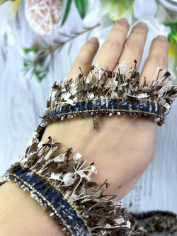 Тесьма с бахромой твидовая букле травка 35мм (1,5м в уп)