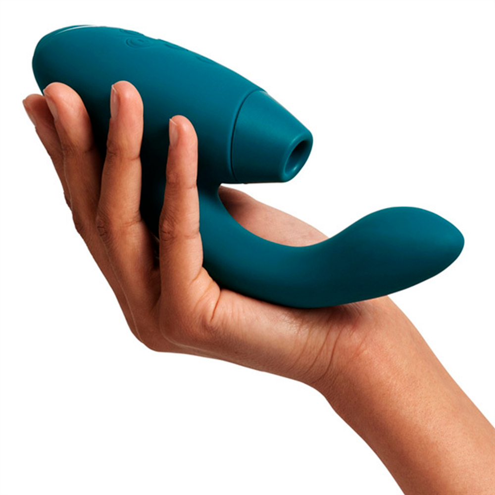 Бирюзовый вибратор 20,3см с вакуумным стимулятором Womanizer Duo 2 Petrol WZ142SG8