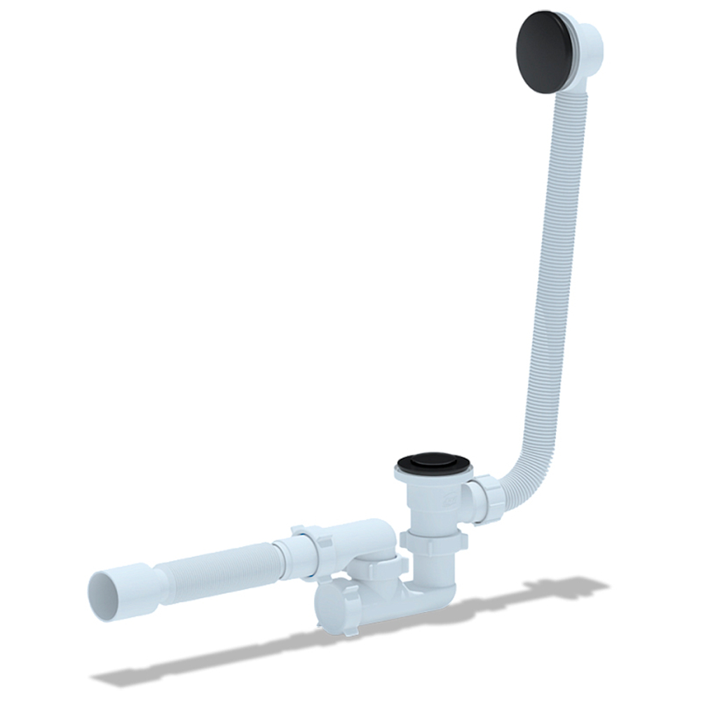Сифон для ванны АНИ Пласт EC255BL 1 1/2 дюйма 40 мм клик-клак с переливом и гибкой трубой 40х50 мм (EC255BL)