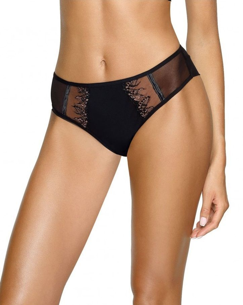 Трусики-бразилиана Rachel с вышивкой черной и золотой нитью (Размер: XL) (Цвет: черный)