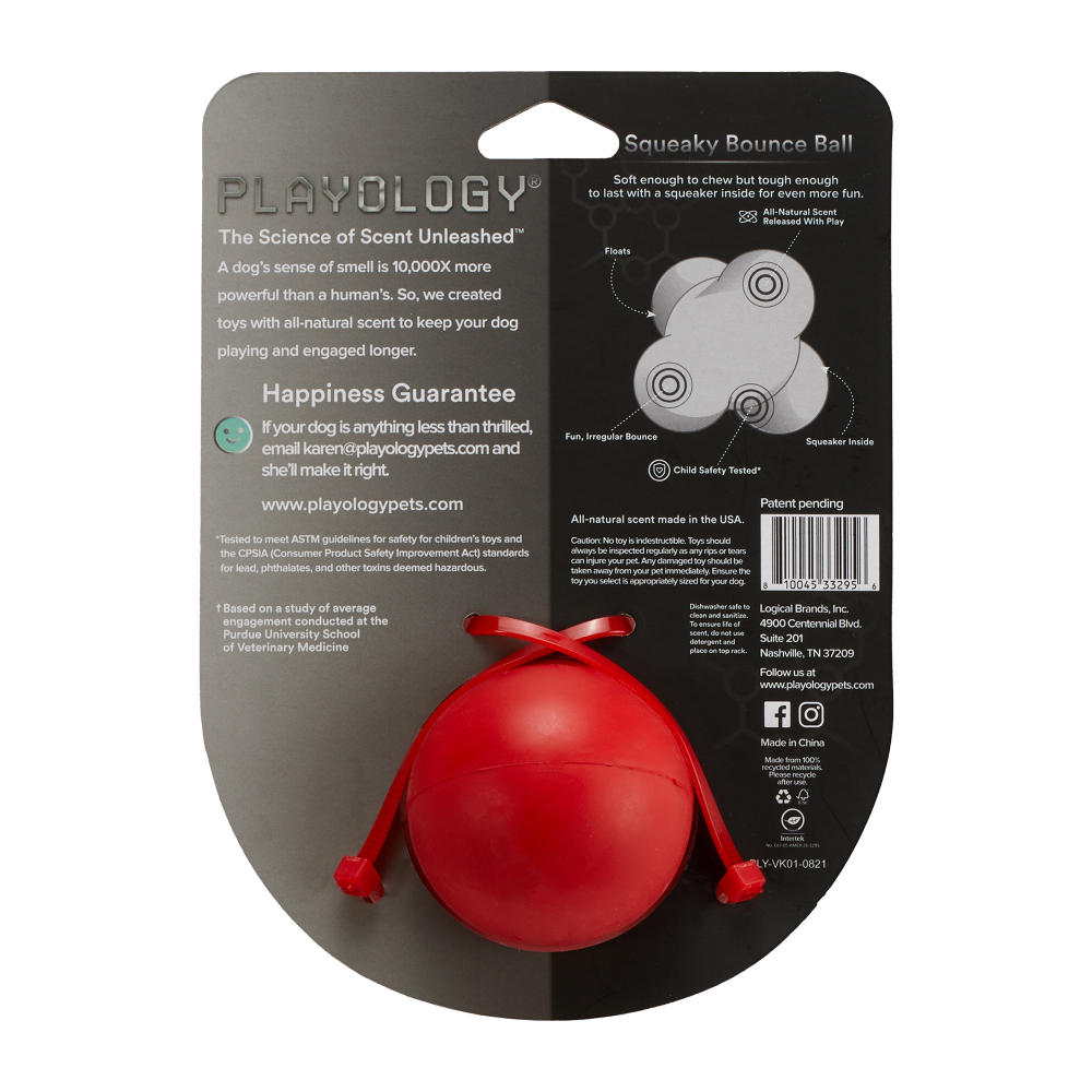 Playology жевательный тройной мяч SQUEAKY BOUNCE BALL для собак средних и крупных пород с пищалкой и с ароматом говядины, цвет красный