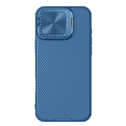 Чехол синего цвета от Nillkin на iPhone 16 Pro Max с металлической откидной крышкой, серия CamShield Prop Magnetic Case ( с поддержкой беспроводной зарядки MagSafe)
