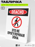 Табличка для частной территории "Опасно, это не прогулочная зона", на дом, для участка, организаций и частных территорий, предупреждающая, 40х30 см, Silver Plane x Айдентика Технолоджи