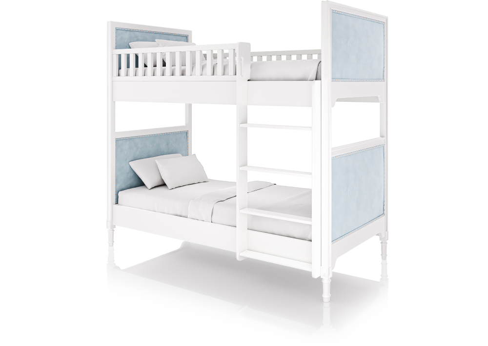 Кровать двухъярусная Elit (белый, голубая ткань)