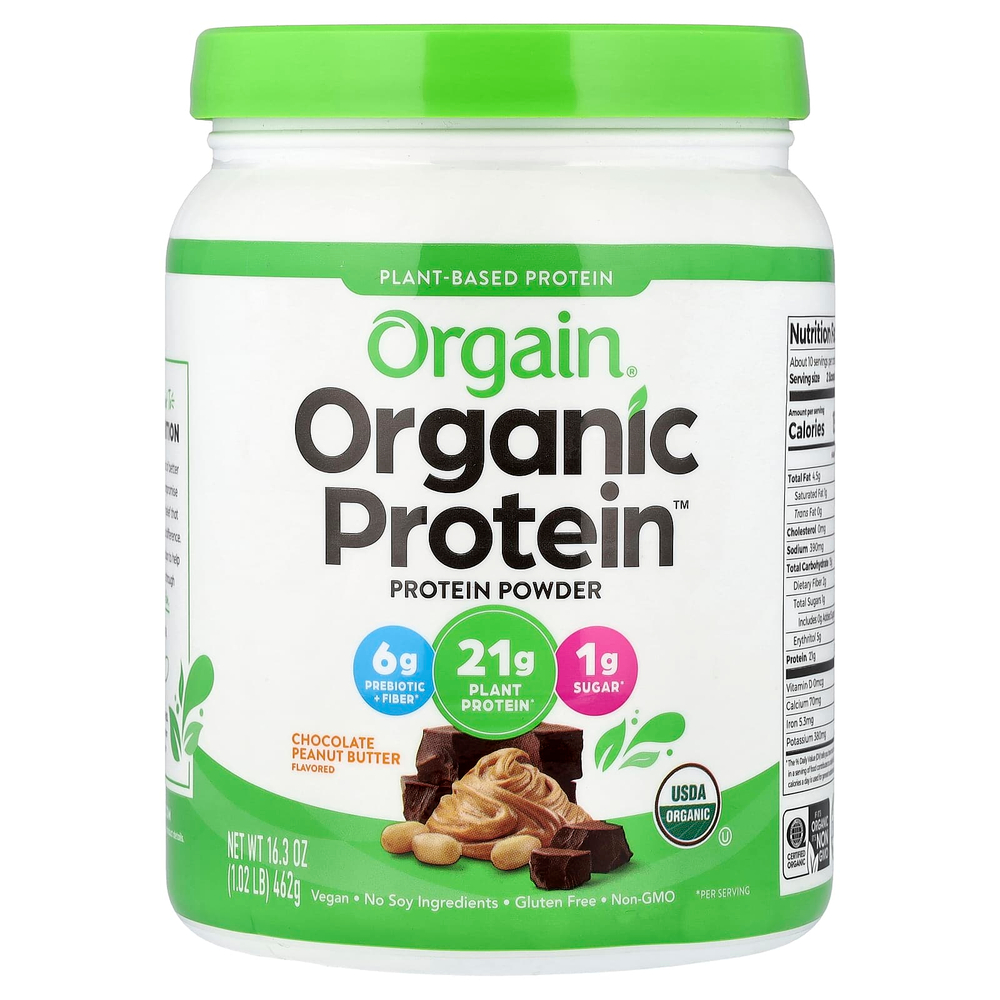 Orgain, Organic Protein™, порошок из растительных ингредиентов, с шоколадно-арахисовой пастой, 462 г (1,02 фунта)