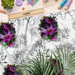 Ткань кулирная гладь фиалки с черными контурами