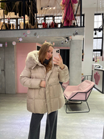 Пуховик Fresh миди с кулиской бежевый