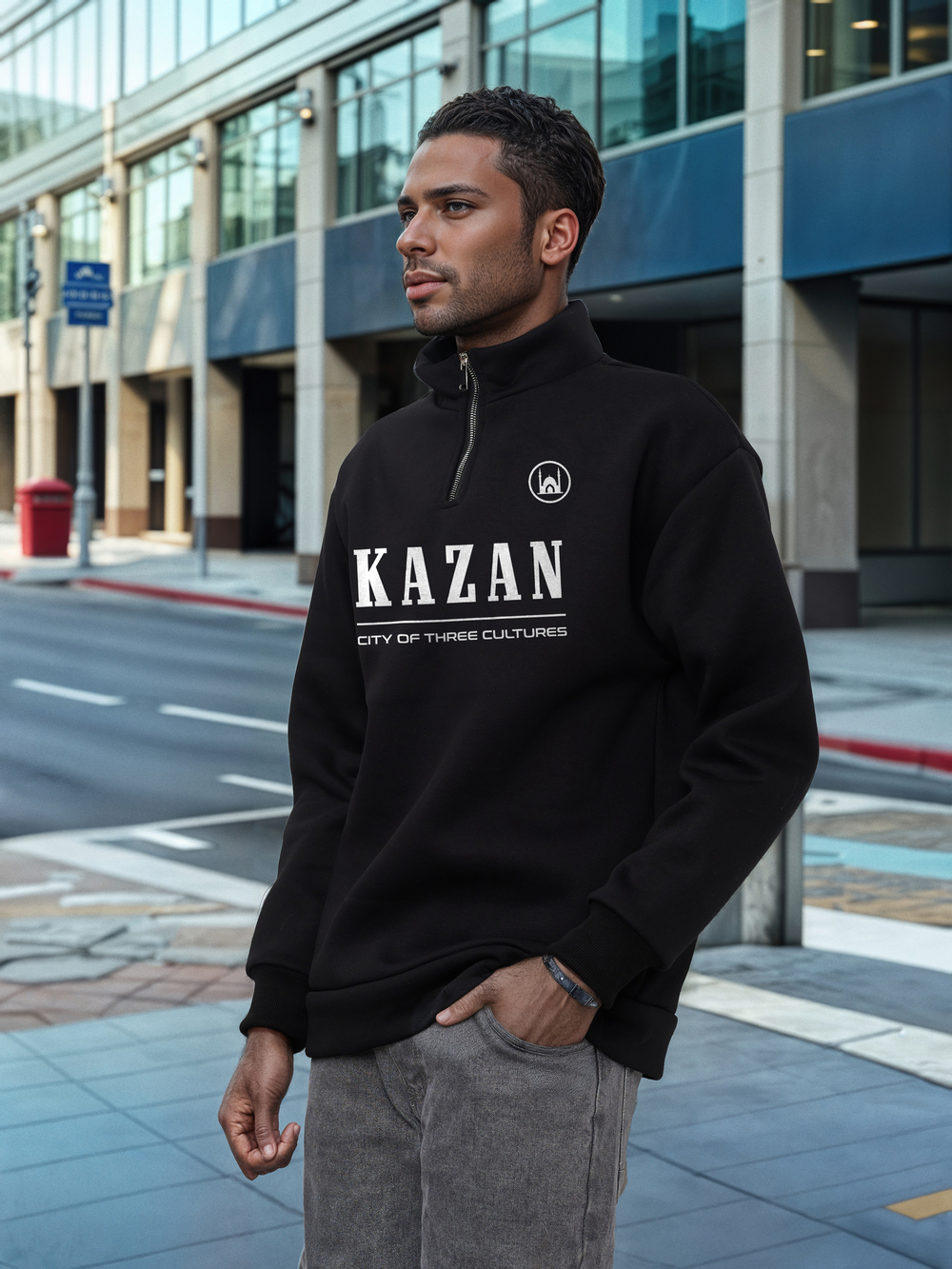 Толстовка мужская с зип-воротником "Kazan" черный