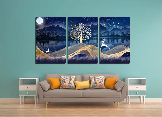 Модульная картина "Олени на золоте"