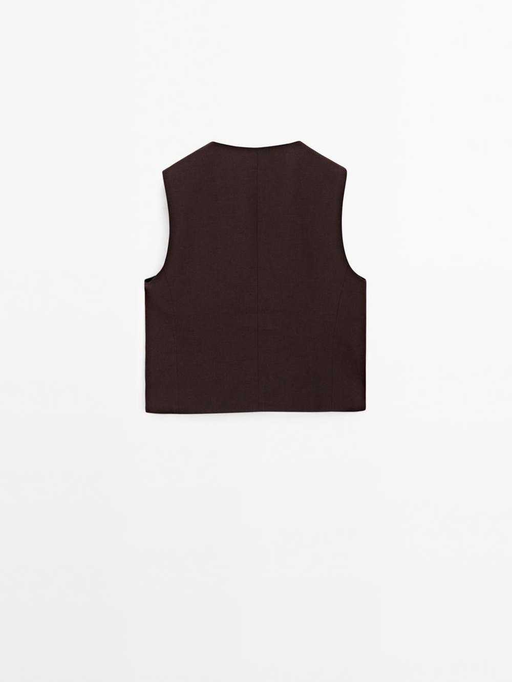 Massimo Dutti Жилет из смесового льна с отделкой бусинами, гранатовый