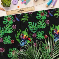 Ткань мембрана тукан с листьями монстеры