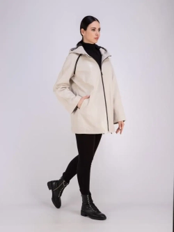 Куртка женская из натуральной кожи с капюшоном оверсайз