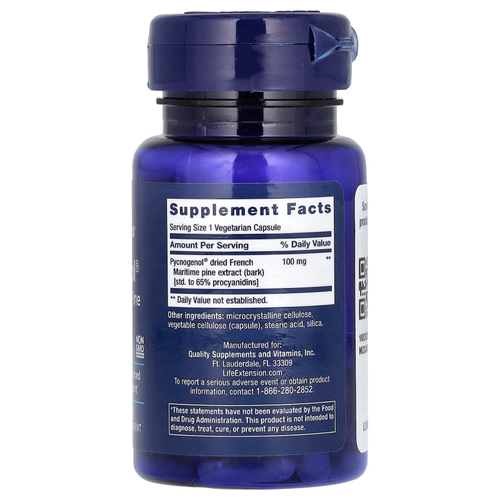Life Extension, Pycnogenol, экстракт коры французской приморской сосны, 100 мг, 60 вегетарианских капсул
