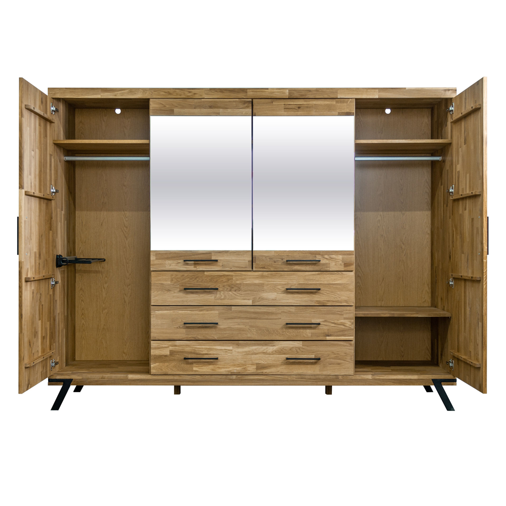 Шкаф для одежды 240х62х190, Флеверс, распашной для одежды, массив дуба, 4 двери 3 ящика, на металлических ножках, Dipriz