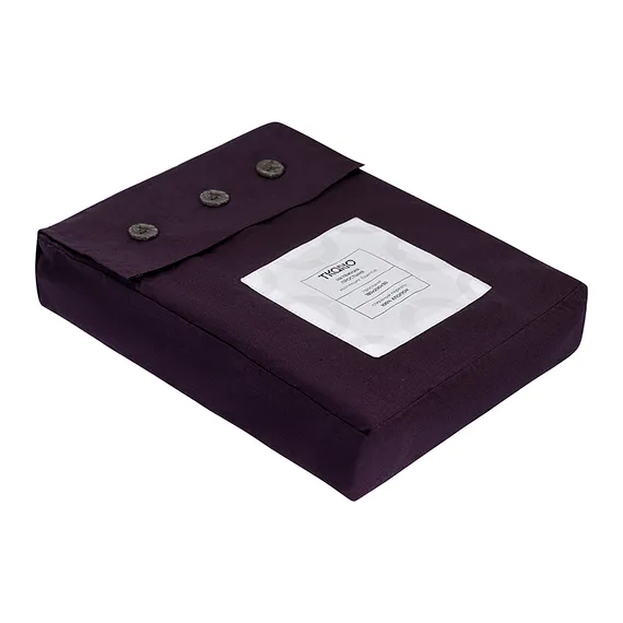 Простыня на резинке из стираного перкаля сливового цвета из коллекции essential, 180х200х30 см