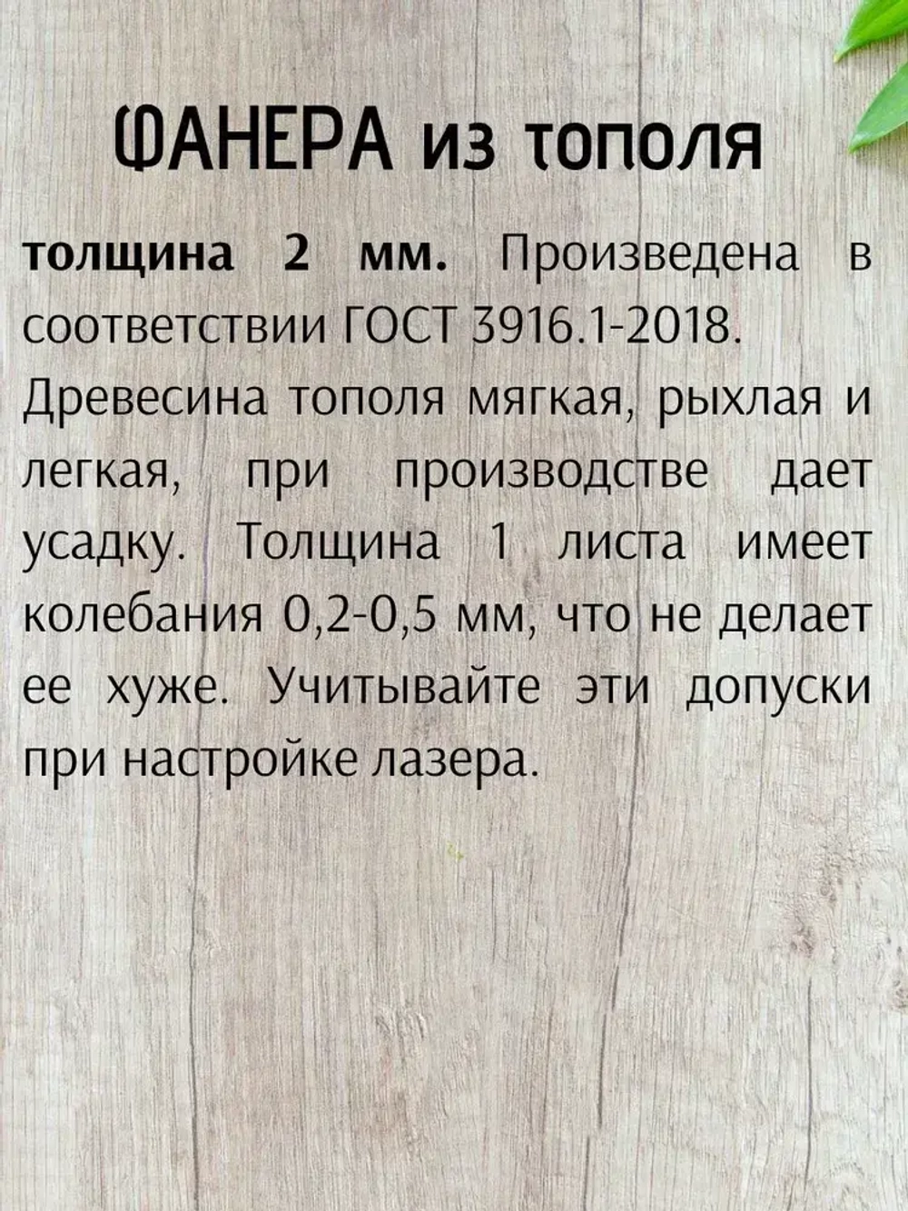 Фанера 2 мм тополь 304х304 мм для лазерной резки, 5 листов