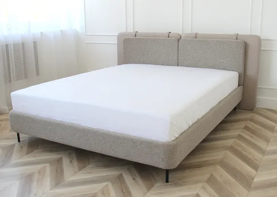 Кровать двуспальная Hub 160 см (бежевый, экокожа, рогожка)