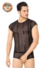 Костюм-сетка с полосками мужской майка, шорты черный XL