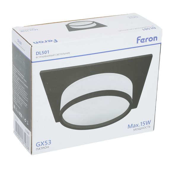 Светильник встраиваемый Feron DL501 потолочный GX53 черный квадрат 51088