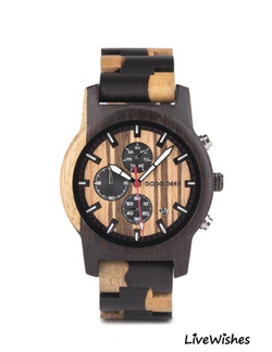 Часы наручные из натурального дерева кварцевые DODO DEER на деревянном браслете, темно-коричневый/черно-коричневый W10620-01