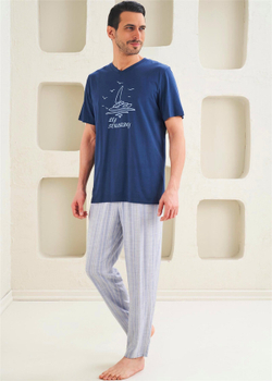 Мужская Пижама 2-х предметная - Спортивный стиль, короткий рукав - Голубое море - 10816
