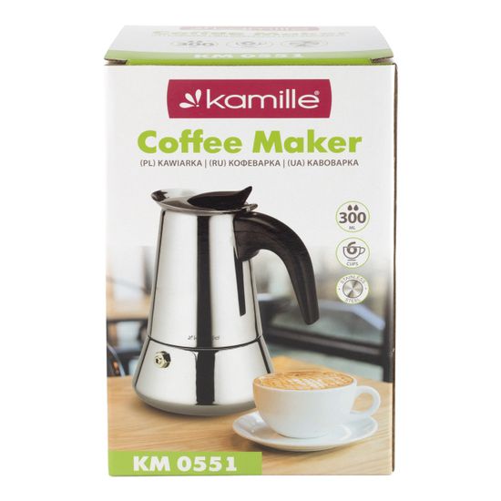 Кофеварка гейзерная 300 мл. 6 порций Kamille KM 0551 из нержавеющей стали