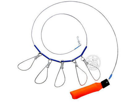 Кукан ТРИ КИТА металл (трос) с поплавком 5 карабинов