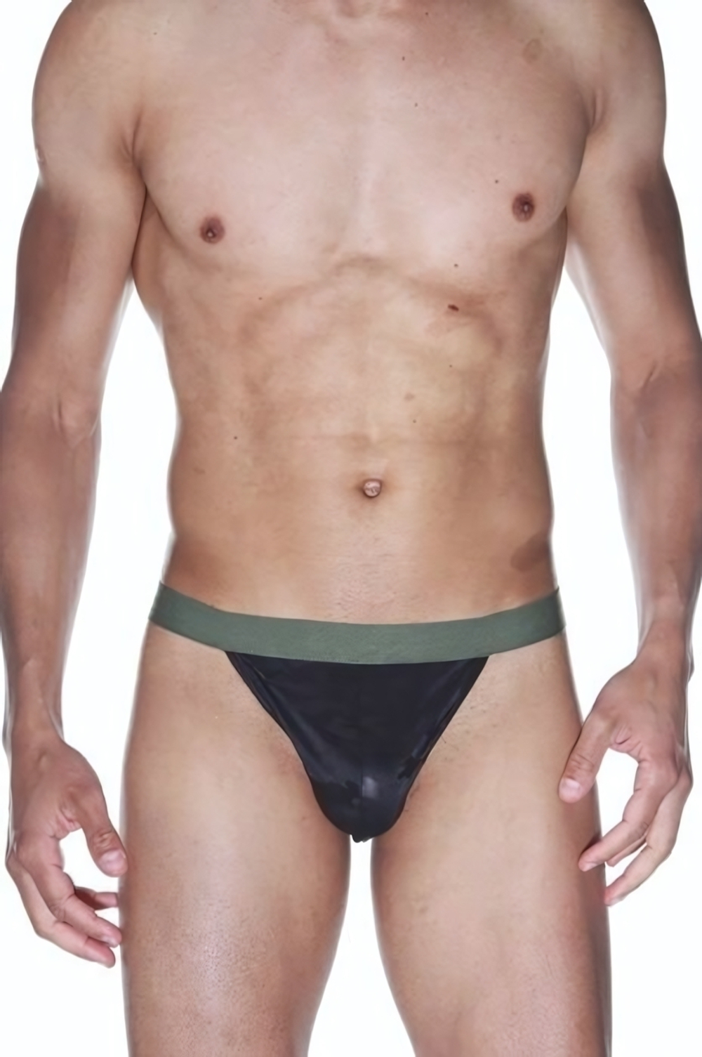 Трусы-тонги на широкой резинке (Размер: S-M) (Цвет: черный с зеленым)