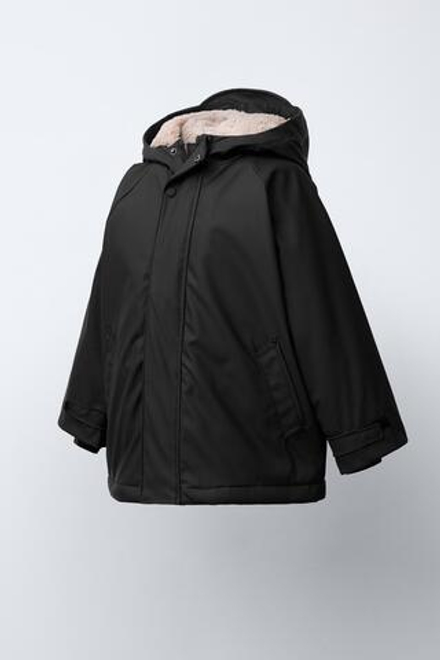 ZARA ПРОРЕЗИНЕННАЯ КУРТКА WATER REPELLENT НА ОВЧИНЕ, ЧЕРНЫЙ