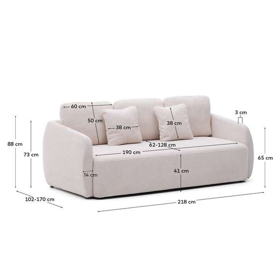 Трехместный диван-кровать Laira, 225 см, шенилл цвета экрю 