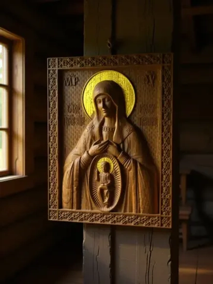 Освященная Икона Божией Матери «Помощница в родах» из дуба