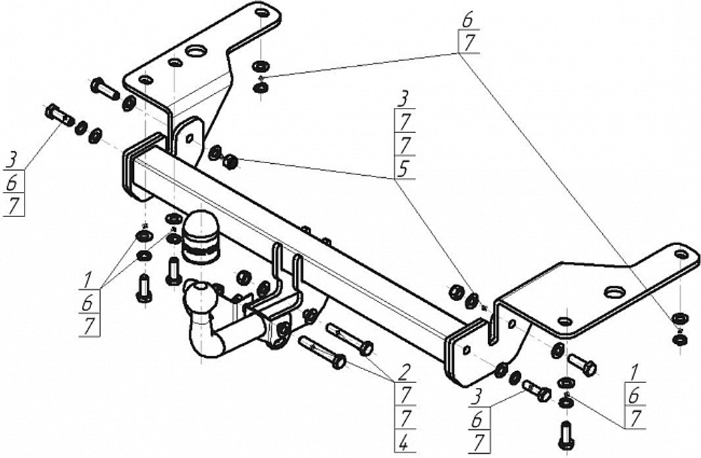 Фаркоп Motodor Toyota Corolla, седан, кузов E15 2007 - 2013, E16 2013 - 2018 (оцинк. Шар) арт.92514-A