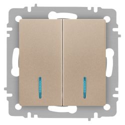 Выключатель Intro Accent 6-105-04 двойной с подсветкой, 10А-250В, IP20, СУ, AL/CU, шампань | Intro