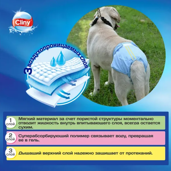 Подгузники для собак Cliny, 8-16 кг, размер L (8шт)