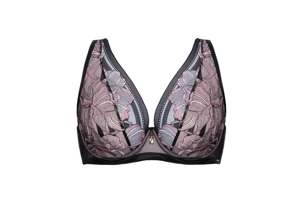 Бюстгальтер-бралетт Glossy Iris с мягкими чашками и эффектом мерцания (Размер: 85D) (Цвет: черный с розовым)