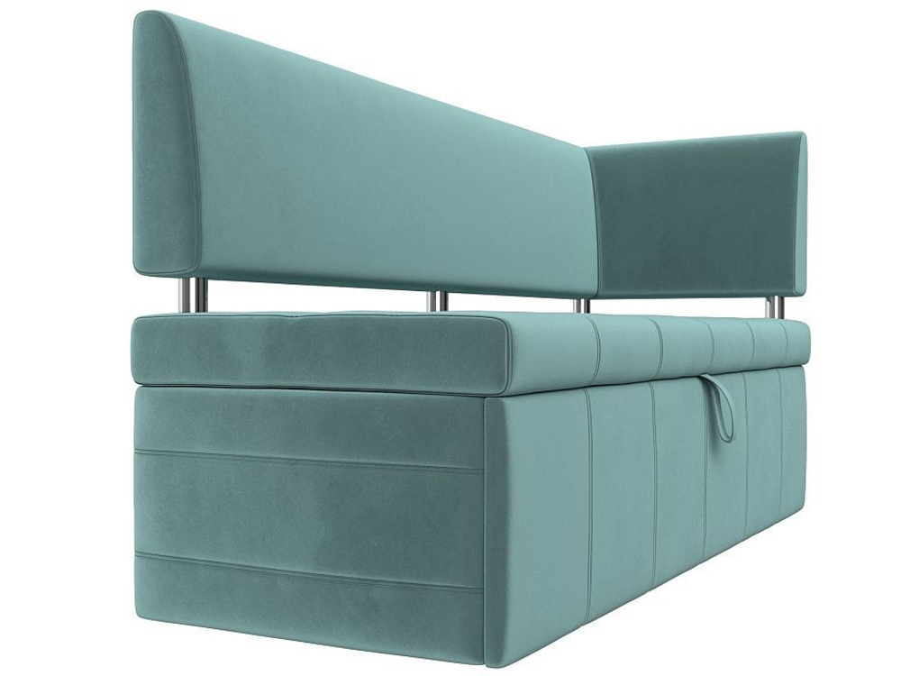 Диван кухонный прямой Стоун с углом правый, Бирюзовый, Велюр, 107266