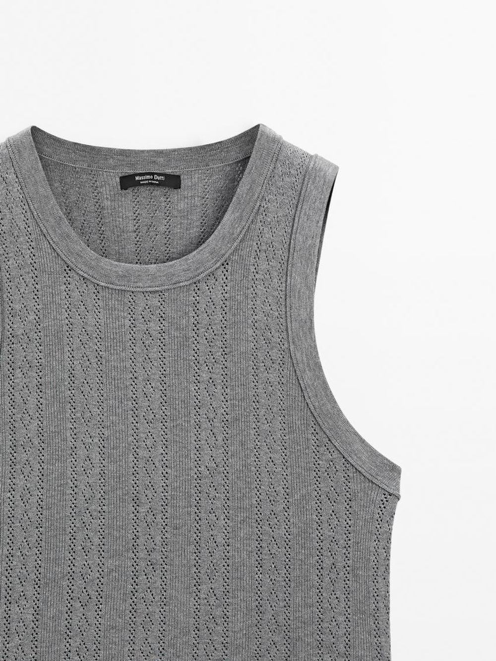 Massimo Dutti Топ из ажурной ткани с круглым вырезом, серый