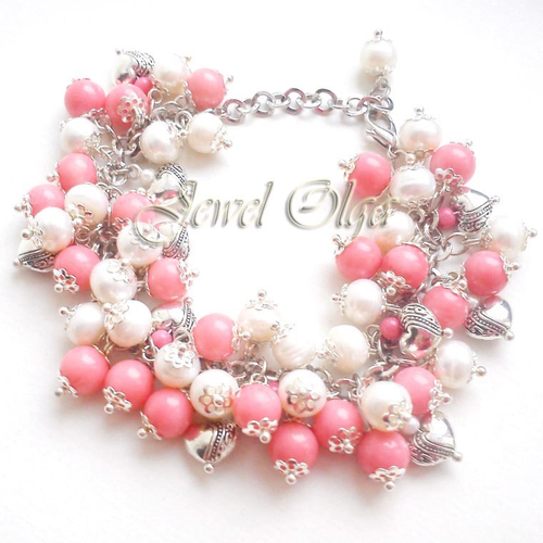 Браслет "Курортный роман" с жемчугом и кораллом