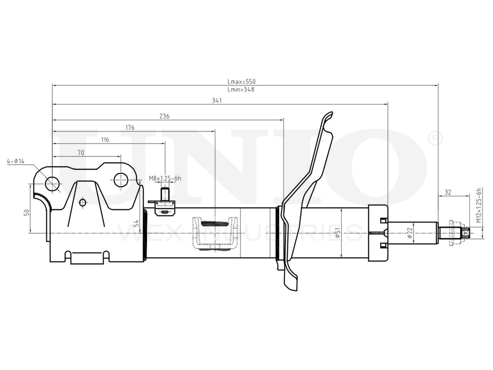 Амортизатор газовый передней подвески правый UNIO SAB-10029