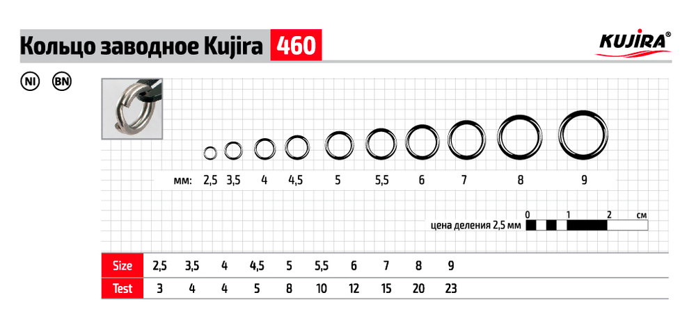 Кольцо заводное Kujira 460 Ni 9 мм (3 шт.) три витка