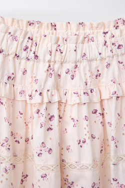 ZARA ЮБКА С ЦВЕТОЧНЫМ ПРИНТОМ И КРУЖЕВОМ, ЭКРЮ