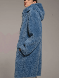 Шуба из 100% шерсти мериноса, синяя, Severina